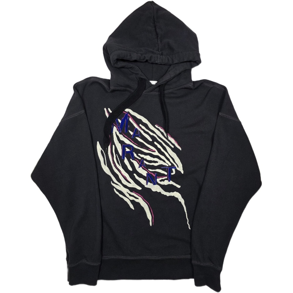 Men's Black Isabel Marant Milanz Oversized Hoodie w/Flocked Front Graphic